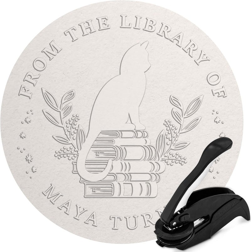 MaxMark Custom Library Embosser - Style 109 - Embosser, Wood Stamp or Self Inking Stamp - Book Embosser Includes 50 Gold Seals - Custom Stamp Seal from The Library of - Image 1